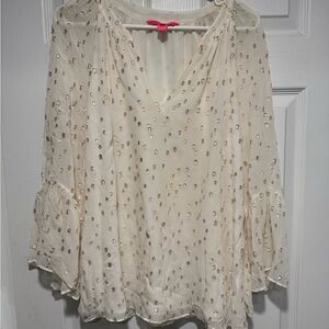 Lilly Pulitzer Matilda Top Coconut Cream Blouse with Gold Details